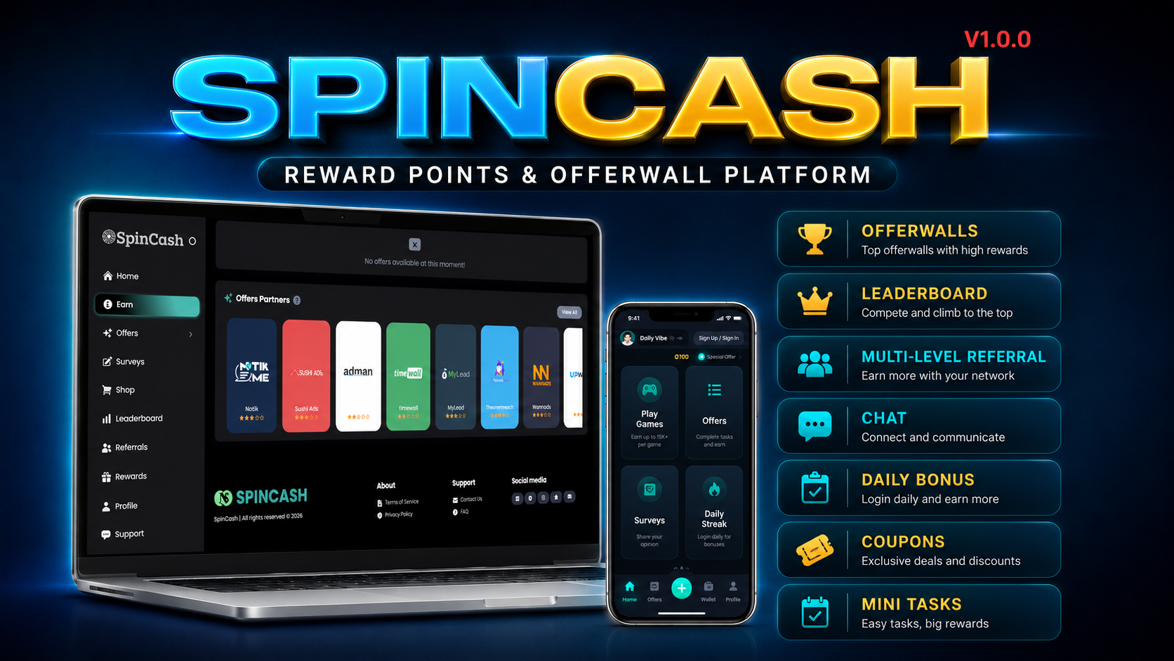 SpinCash - Multi-Offerwall Rewards System
